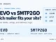 Light comparison graphic for Brevo and SMTP2GO showing email volume, setup, and delivery logs.