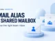 Light Ryvenora Insights cover reading Email Alias vs Shared Mailbox and Choose the right team inbox, with white envelopes bearing blue individual and team icons.