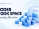 Ryvenora Insights cover reading Inodes vs Disk Space, with blue file cards beside a pale storage box on a light background.