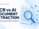 Ryvenora Insights cover reading OCR vs AI Document Extraction, with a magnifying glass over a document and abstract data cards on a light background.