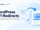 Ryvenora Insights cover reading WordPress 301 Redirects, with two illustrated webpage cards joined by a blue arrow on a pale blue background.