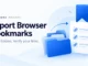 Ryvenora Insights cover reading Export Browser Bookmarks and Move folders. Verify your links., with blue folders, a bookmark ribbon, and a link document on a pale blue background.