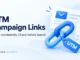 Ryvenora Insights cover reading UTM Campaign Links and Name consistently. Check before launch., with a blue chain link, UTM tag, envelope, and check mark on a pale blue background.