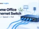 Ryvenora Insights cover reading Home Office Ethernet Switch, with a conceptual network switch, blue cables, and device icons on a pale background.