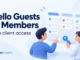 Ryvenora Insights cover reading Trello Guests vs Members and Plan client access, with conceptual people, an access key, and abstract task cards on a pale background.