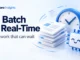 Ryvenora Insights cover reading AI Batch vs Real-Time and Plan work that can wait, with conceptual document cards, a blue clock, and a smiling AI chip on a pale background.