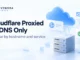 Ryvenora Insights cover reading Cloudflare Proxied vs DNS Only, with conceptual cloud, server and web, mail and verification cards on a pale background.