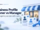 Ryvenora Insights cover reading Business Profile Owner vs Manager, with a conceptual storefront, person cards and blue key on a pale background.