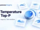 Ryvenora Insights cover reading AI Temperature vs Top-P, with a conceptual blue adjustment dial and abstract text cards on a pale background.
