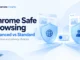 Ryvenora Insights cover reading Chrome Safe Browsing, Enhanced vs Standard, with conceptual blue shields and browser cards on a pale background.