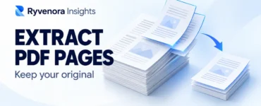 Conceptual document stacks with selected pages forming a separate PDF, alongside Extract PDF Pages and Keep your original text.
