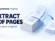 Conceptual document stacks with selected pages forming a separate PDF, alongside Extract PDF Pages and Keep your original text.